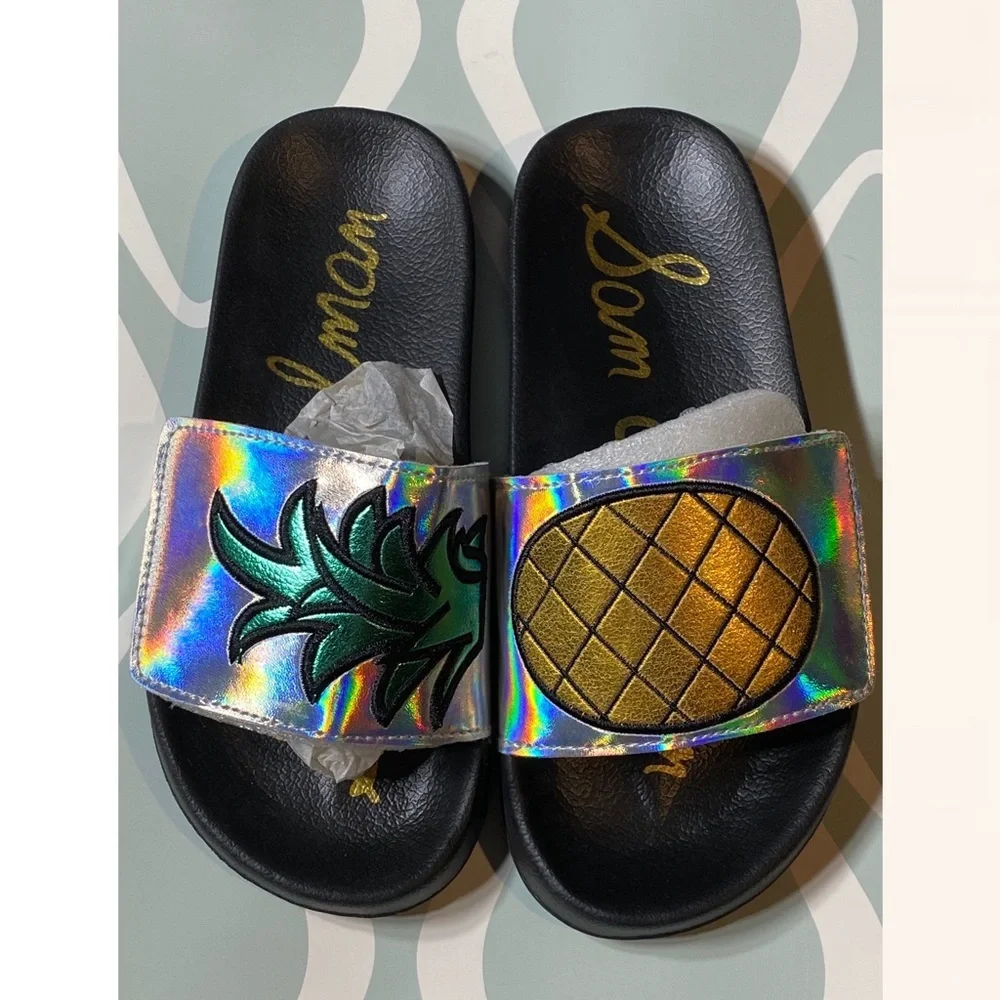 New No Tags Sam Edelman Mettalic Pineapple Slipper  Slides Sz 1